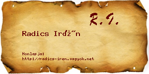 Radics Irén névjegykártya